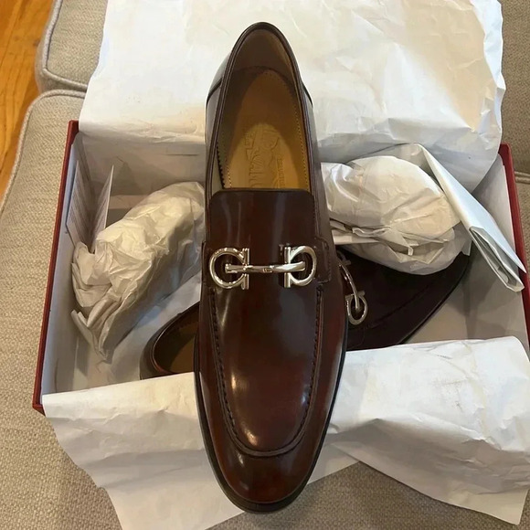 Ferragamo men’s gustav gancini bit leather loafers brown - Picture 6 of 12